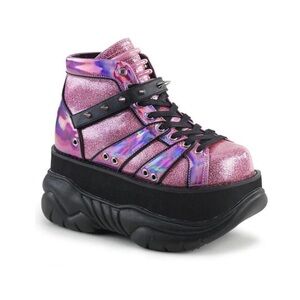 NIB Demonia Neptune 100 Pink Black Iridescent Sparkly Platform Alt Rave Shoes